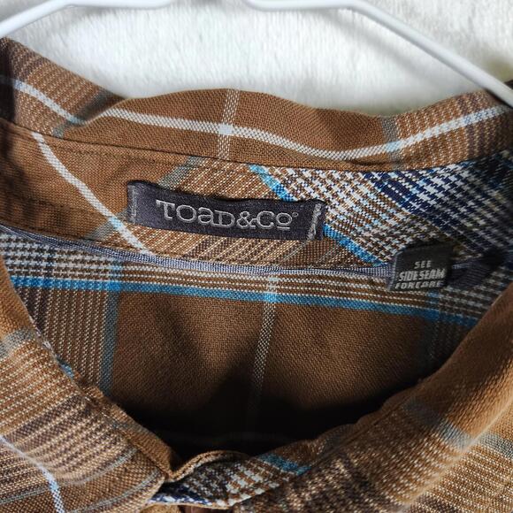Toad & Co Brown Plaid Long Sleeve Button Up Shirt Size Large Organic Cotton - Picture 5 of 11